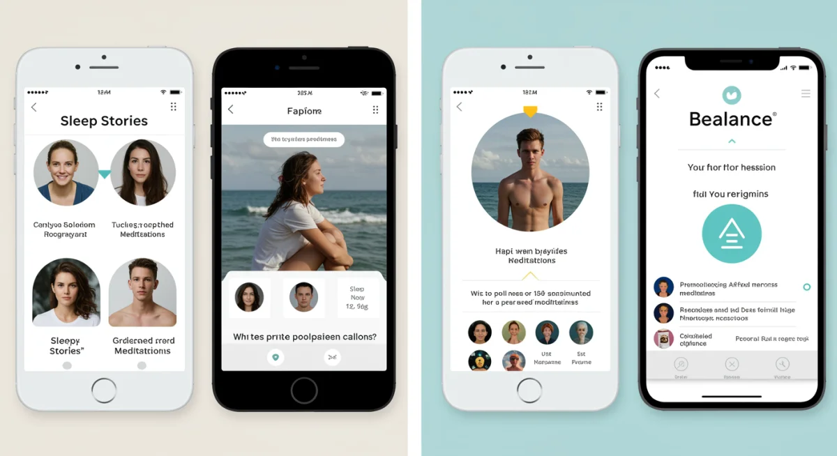 Comparison of Calm, Headspace, and Balance app interfaces
