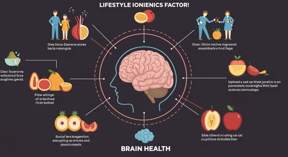 Infographic illustrating interconnected lifestyle factors for brain health