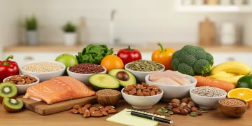 Colorful array of brain-healthy foods for cognitive function