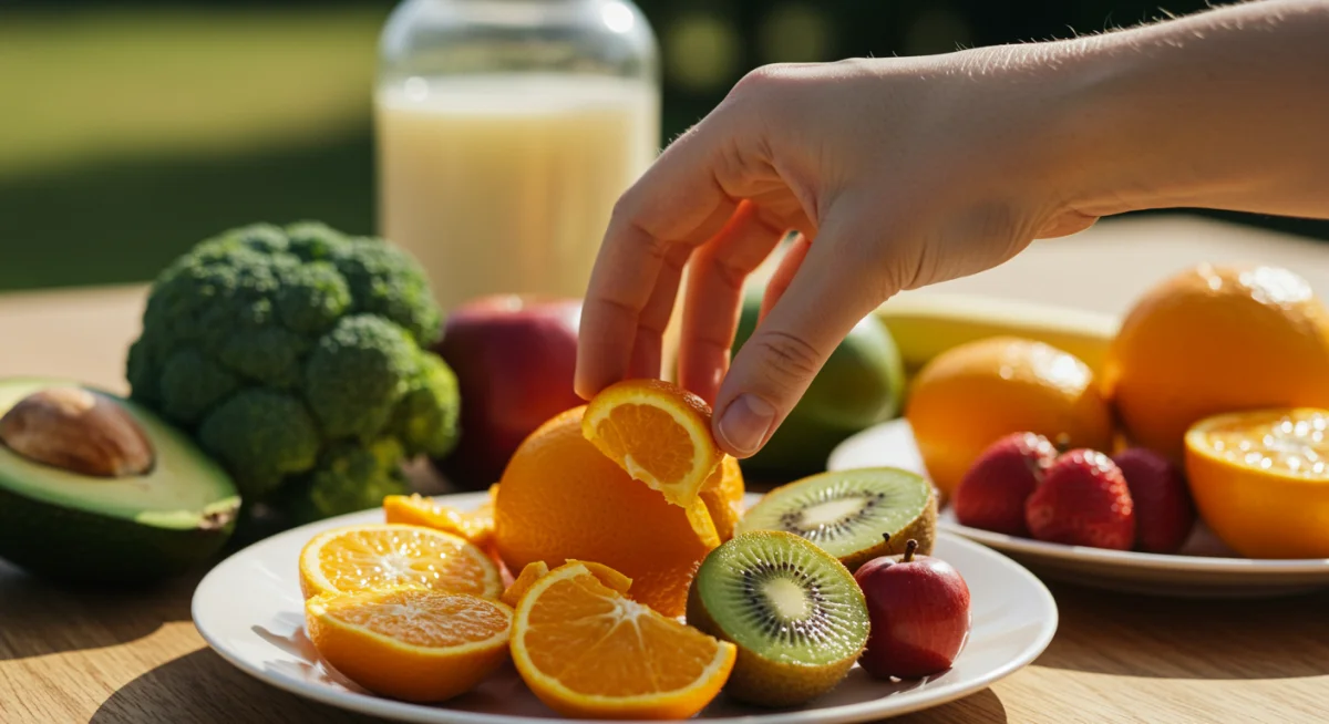 Hand reaching for fruit, illustrating conscious food choices