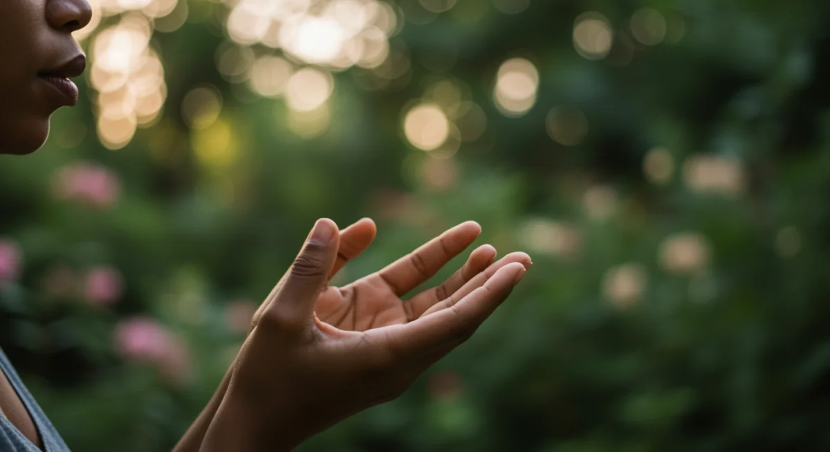 Hands practicing deep breathing for stress reduction