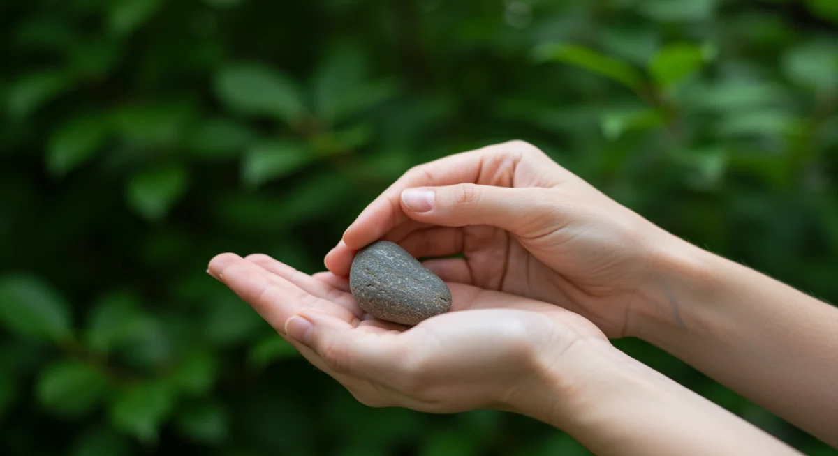 Hands holding a smooth stone for grounding mindfulness