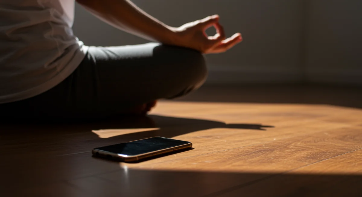 Practicing mindfulness to set healthy digital boundaries.