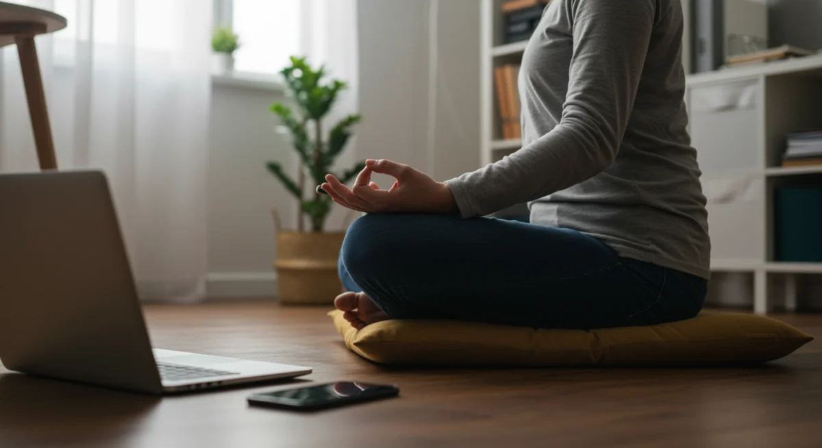 Person meditating to combat digital overload and enhance cognitive resilience
