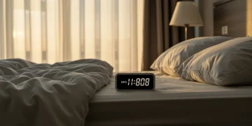 Serene bedroom at dawn with natural light, symbolizing effective sleep optimization routines