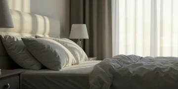 Serene bedroom with soft light, symbolizing peaceful sleep and morning tranquility