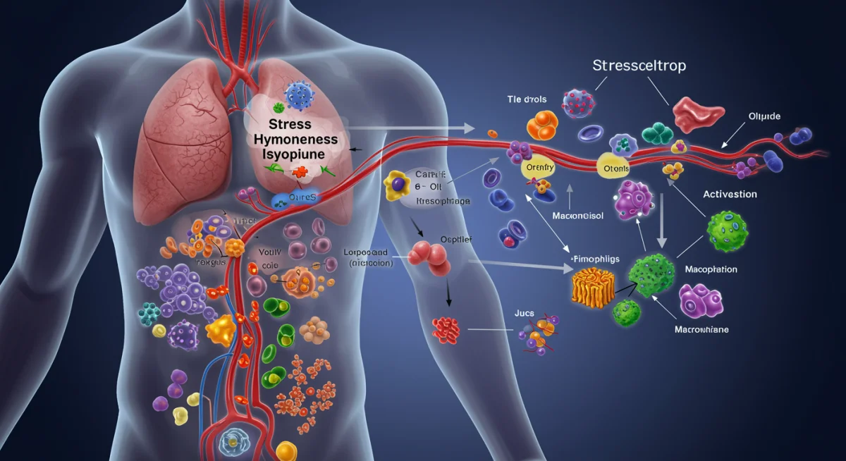 Diagram illustrating stress hormones affecting immune cells