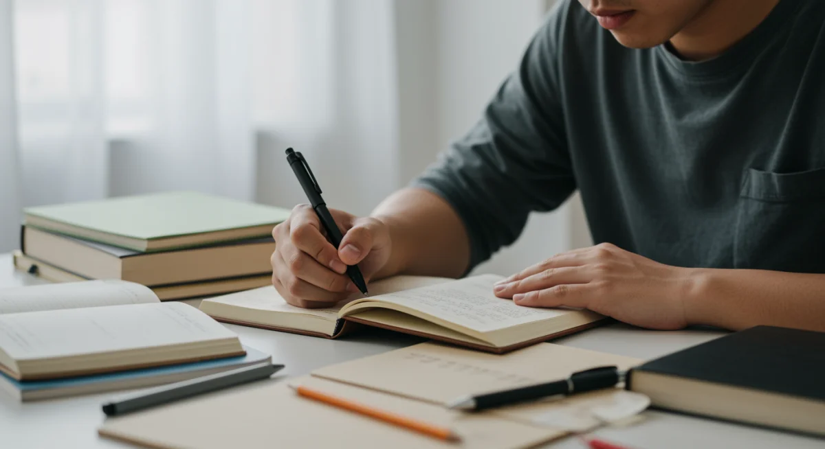 Student practicing self-reflection through journaling