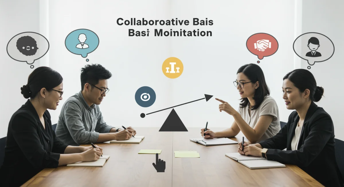 Diverse team collaborating to mitigate cognitive biases and improve group decision-making.