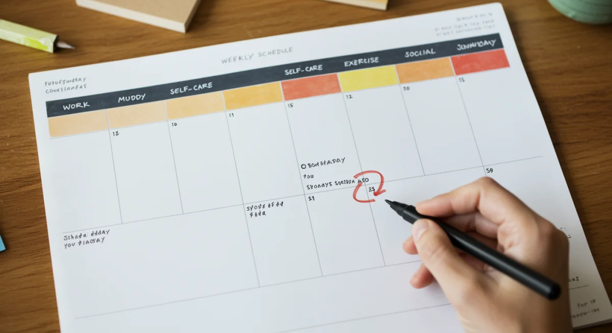 Organized weekly planner demonstrating effective time management for work-life balance