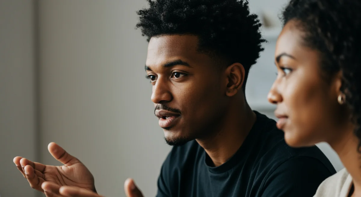 Two individuals engaged in active listening, demonstrating empathy and understanding in a conversation.