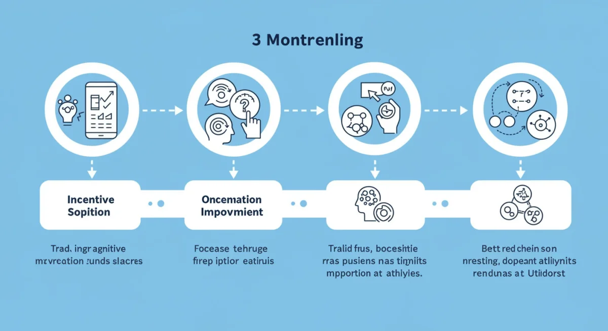 Three-month timeline illustrating cognitive improvement and brain training progress.