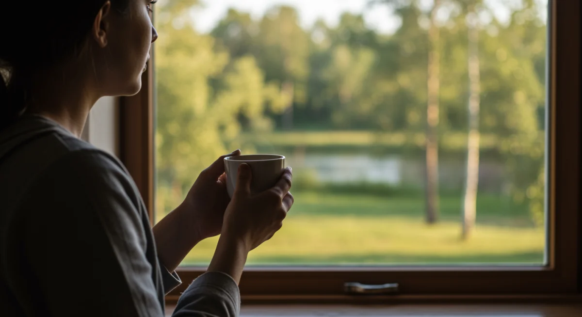 Individual enjoying a mindful moment with tea, practicing conscious rest.