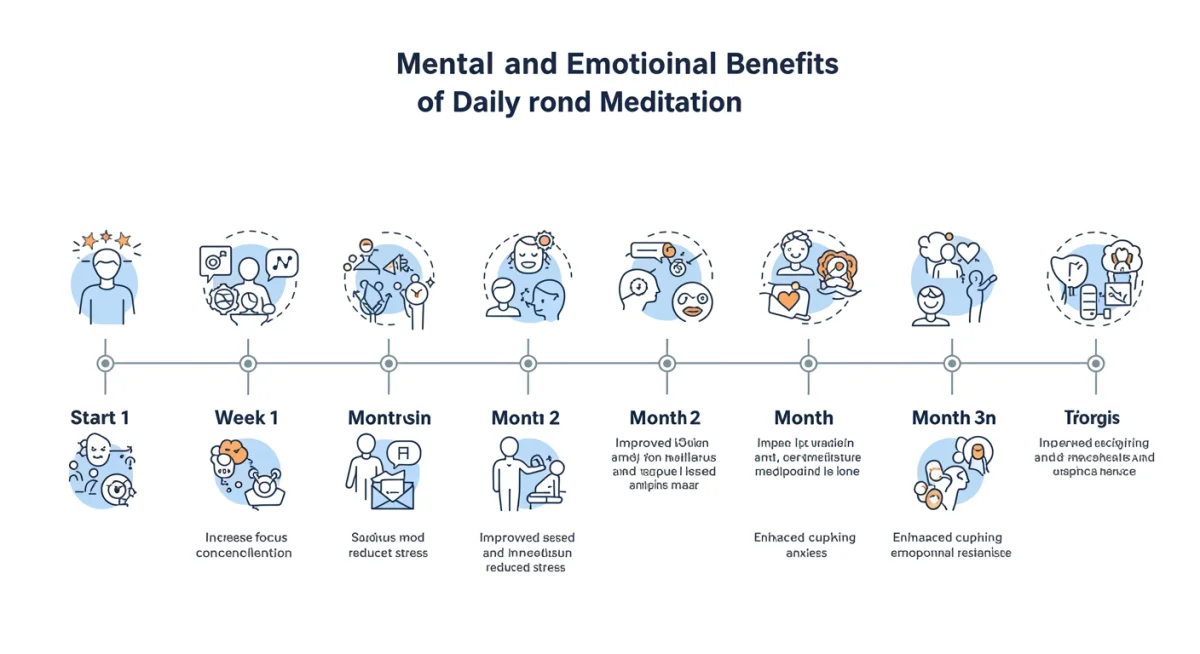Timeline graphic showing benefits of 3 months of daily meditation practice