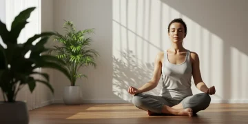 Person meditating peacefully in a calm, sunlit room, embodying daily mindfulness and well-being.