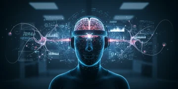 Futuristic neurofeedback headset enhancing brain potential