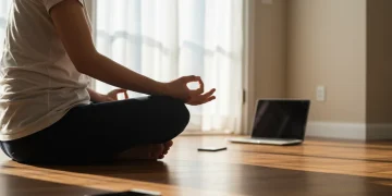 Person meditating peacefully after digital detox, symbolizing anxiety reduction