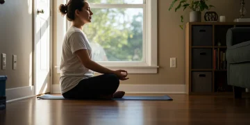 Person practicing mindfulness in a serene setting, finding peace amidst daily stressors.