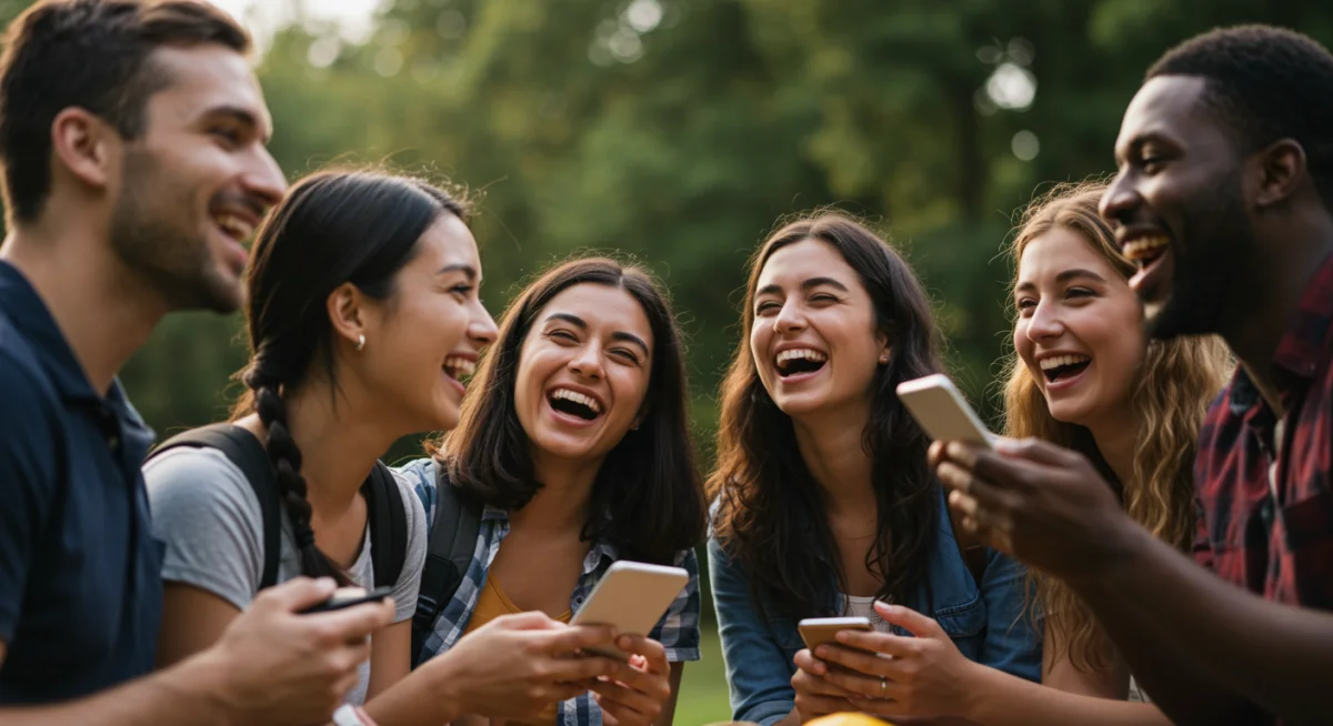 Friends enjoying outdoor activity without digital devices, boosting well-being