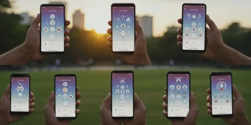 People using stress management apps on smartphones for calm and well-being