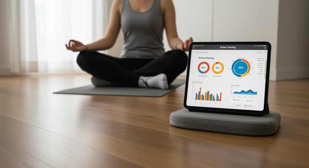 Individual using a stress tracking app for mental well-being