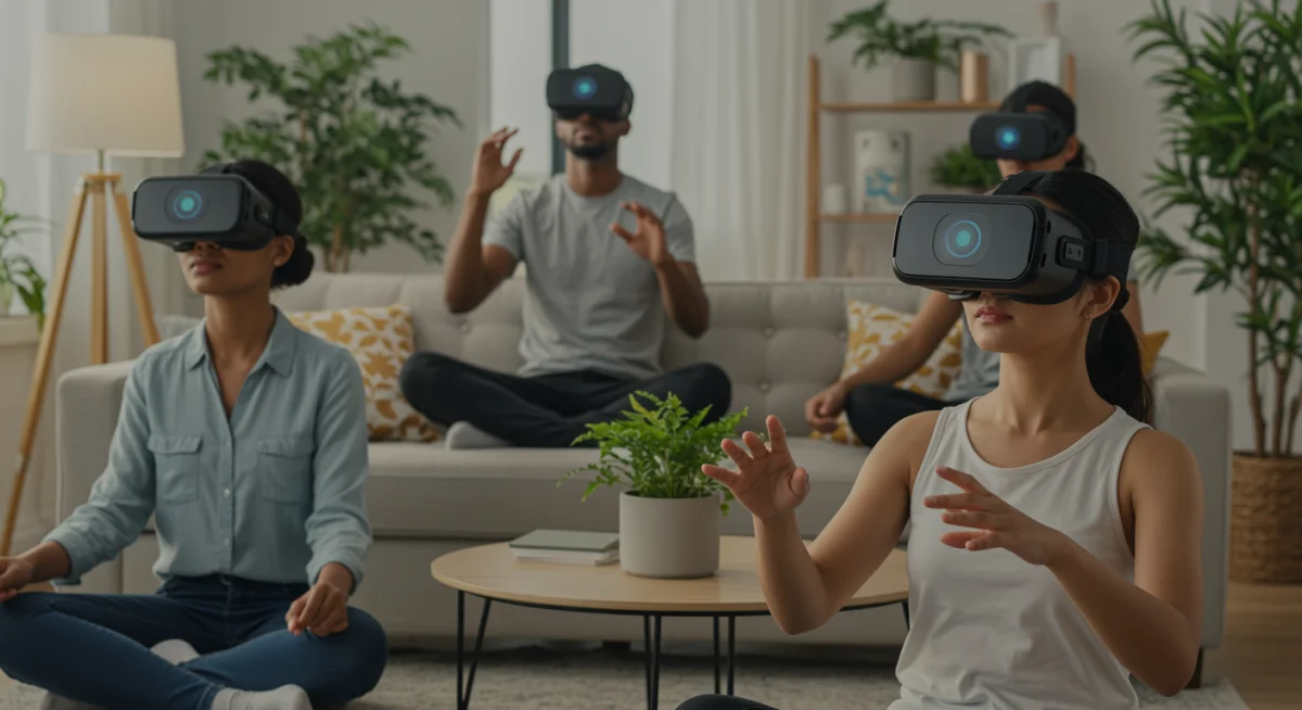 People engaging in virtual reality meditation for stress relief