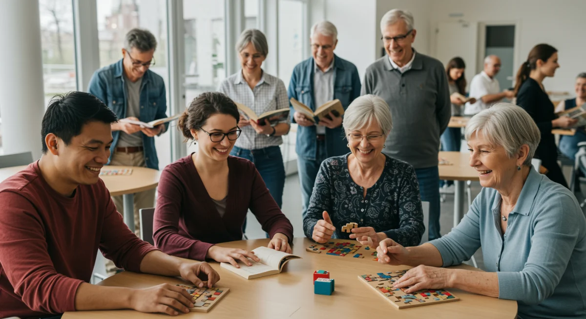 People engaging in brain-stimulating activities for cognitive health