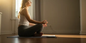Woman meditating, reclaiming emotional energy from digital devices