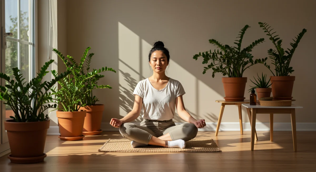 Person meditating in a sunlit room, embodying mindfulness for emotional resilience.