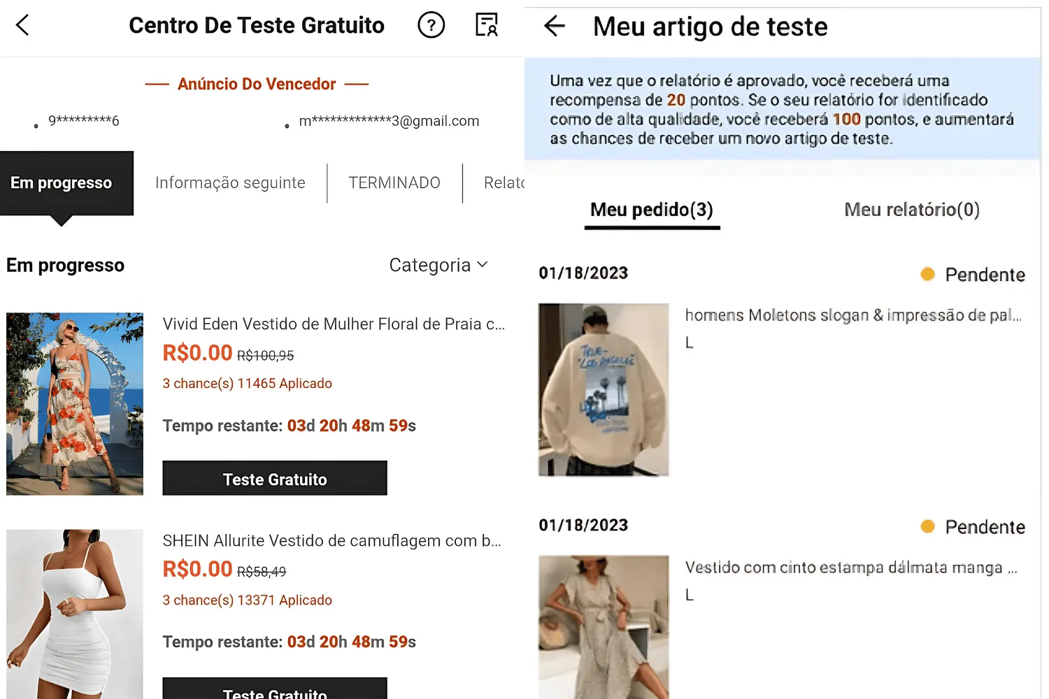 Testar Produtos da Shein